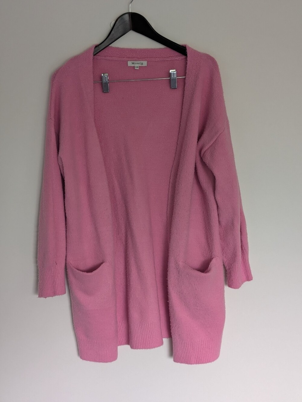 Miracle USA Pink Open Front Longline Knit Pocket Cardigan Sweater - S/M
